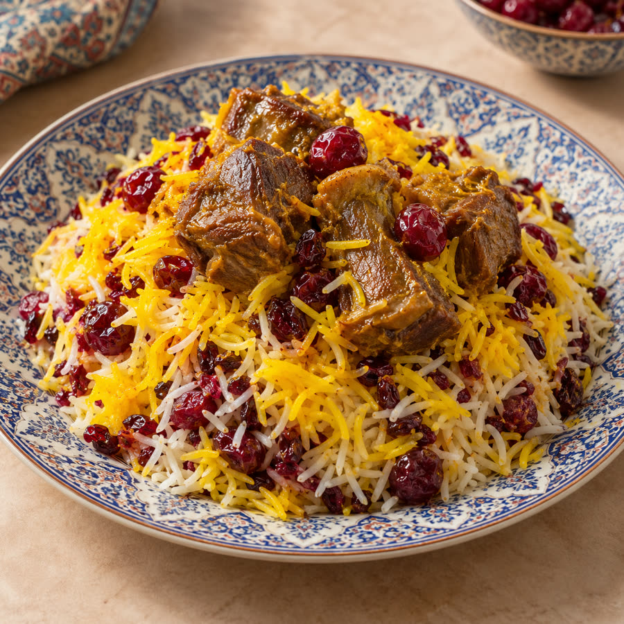 آلبالو پلو با گوشت