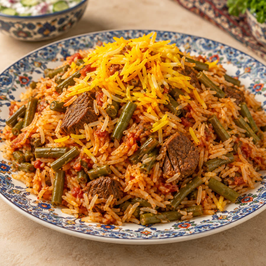 لوبیا پلو با گوشت